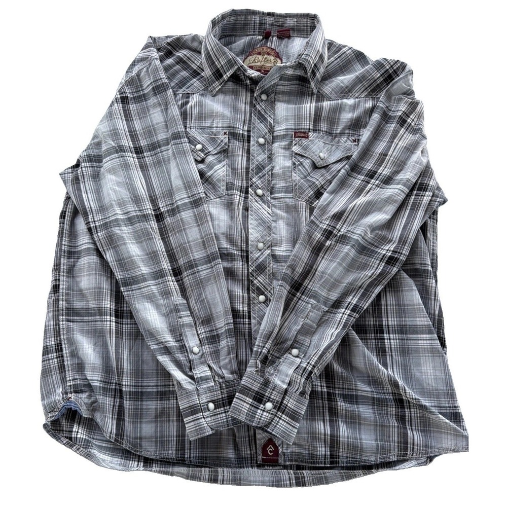 Rafter C Red Dirt Men 2XL Gray Plaid Pearl Snap Western Cowboy Shirt Long Sleeve